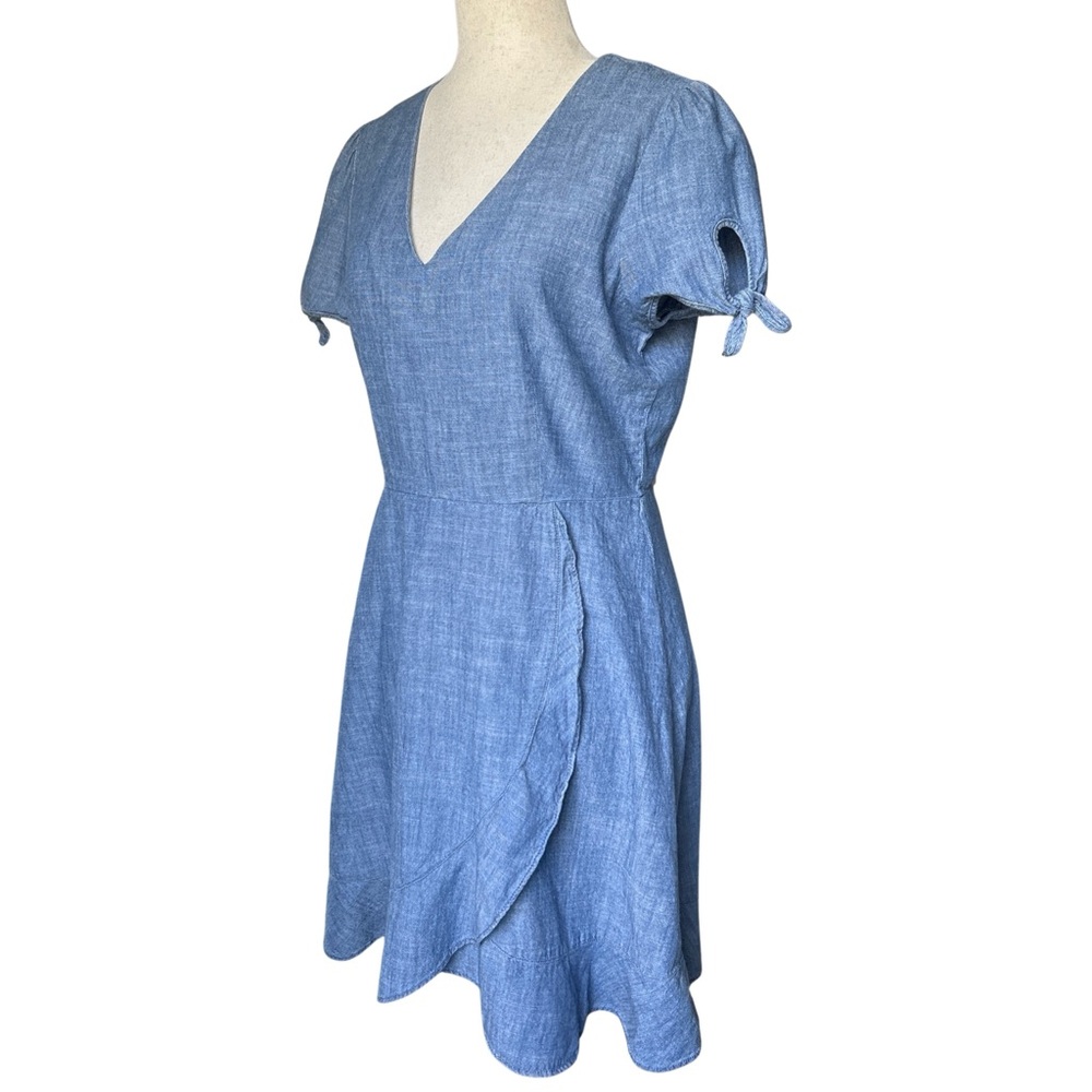 J. Crew Chambray Faux Wrap Short Sleeve Mini Dress - 6 - Medium Wash Blue - Picture 4 of 16